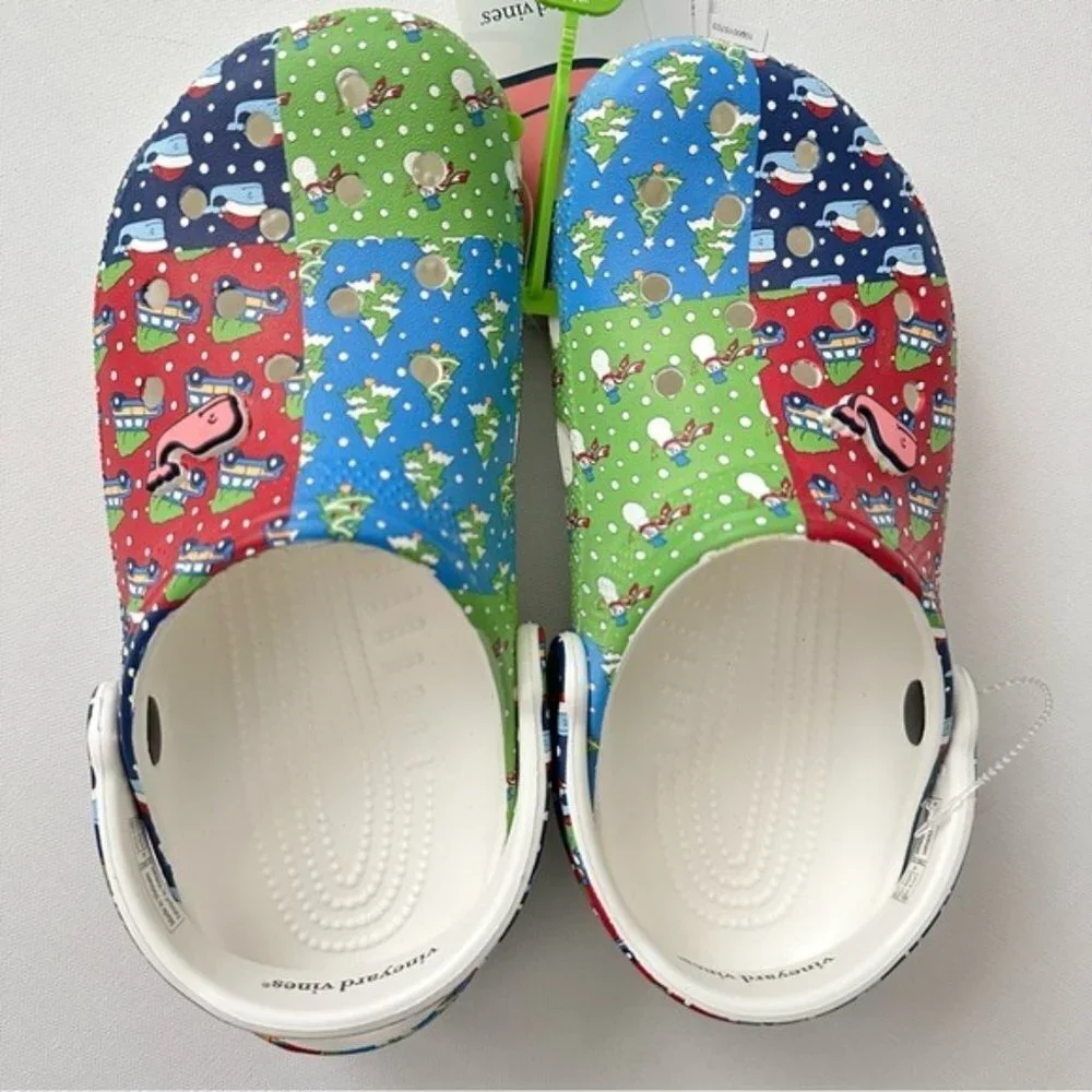 CROCS Vineyard Vines HOLIDAY PATCHWORK CLOGS Size 4 Kids